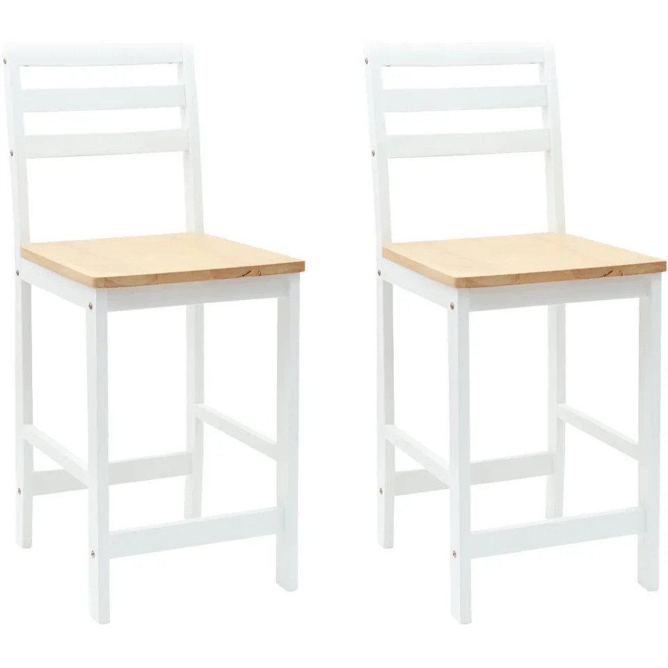 vidaXL Eettafelstoelen 2 st Massief Rubberhout Wit 40 x 47,5 x 99,5 cm