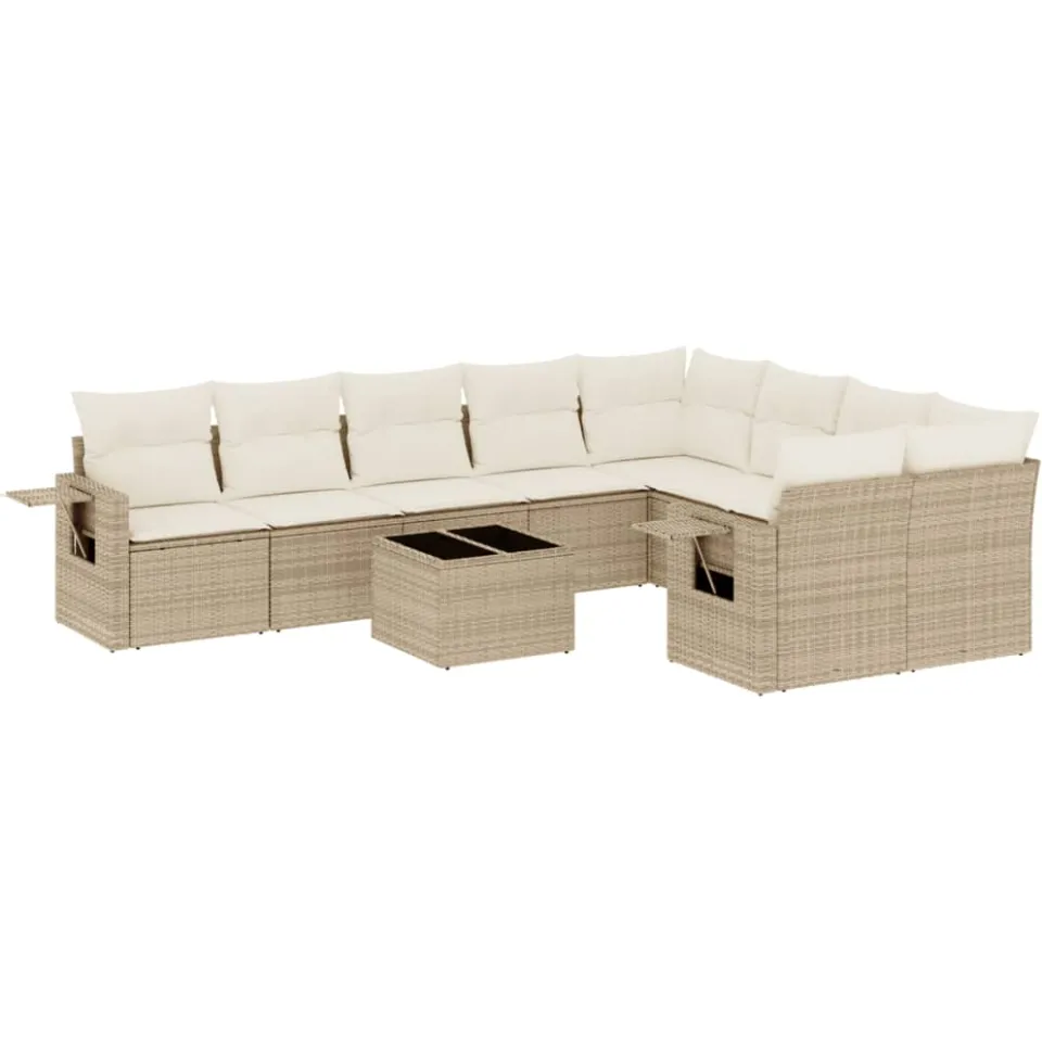 vidaXL 10-delige Loungeset met kussens poly rattan beige, foto 3