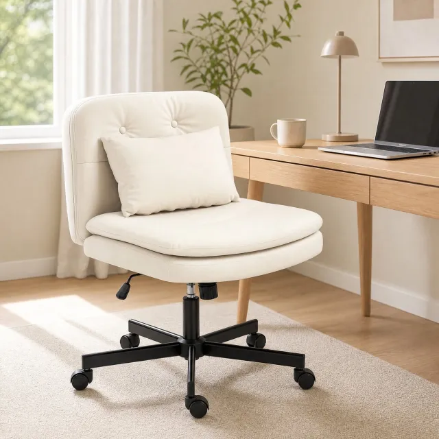 MIVRAY Bureaustoel 63 x 67 x 83-93 cm - Zonder Armleuningen en Draaibaar - Voor Kantoor - Kunstleer Beige