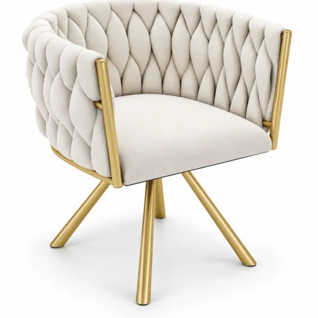 City long dragon LONG DRAGON - Velvet eetkamerstoel - 1 stuk - 360 graden draaibaar - Vier metalen poten - Voor woonkamer en slaapkamer - Beige + Goud