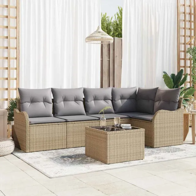 vidaXL Tuin Sofa Set 6 st Beige poly rattan, foto 2