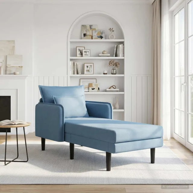 vidaXL Grote chaise longue Blauw Katoenen stof