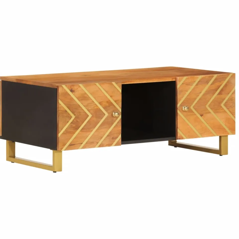 vidaXL Salontafel 100x54x40 cm massief mangohout bruin en zwart, foto 3