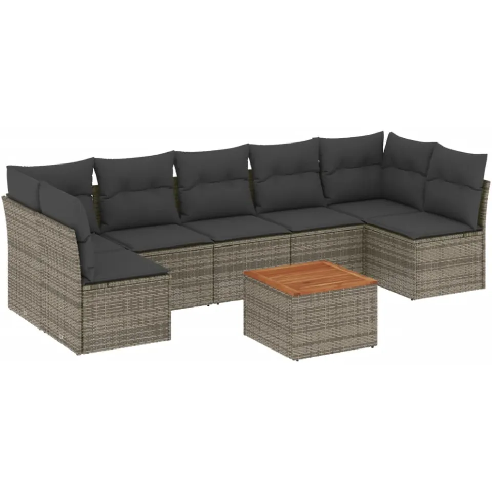 vidaXL 8-delige Loungeset met kussens poly rattan grijs