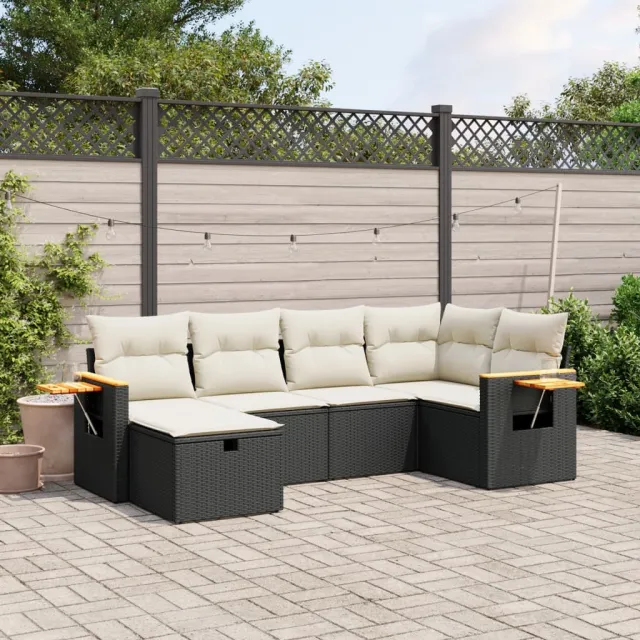 vidaXL 6-delige Loungeset met kussens poly rattan zwart, foto 2