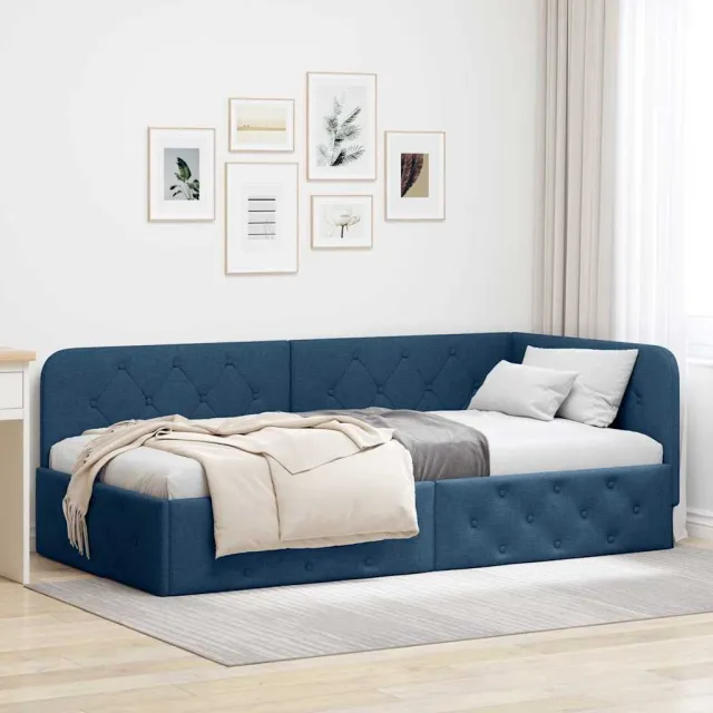 vidaXL Hoekbedframe Blauw 90 x 190 cm Stof