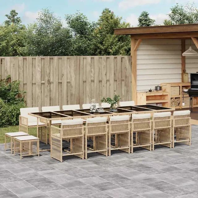 vidaXL 17-delige Tuinset met kussens poly rattan beige, foto 2