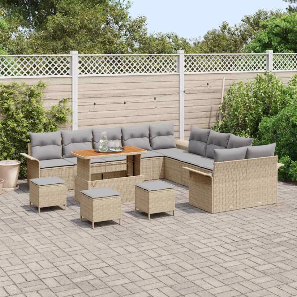 vidaXL Tuinbankenset 14 st Beige poly rattan, foto 3