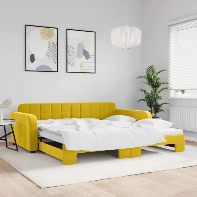 vidaXL Slaapbank met onderschuifbed 100x200 cm fluweel geel