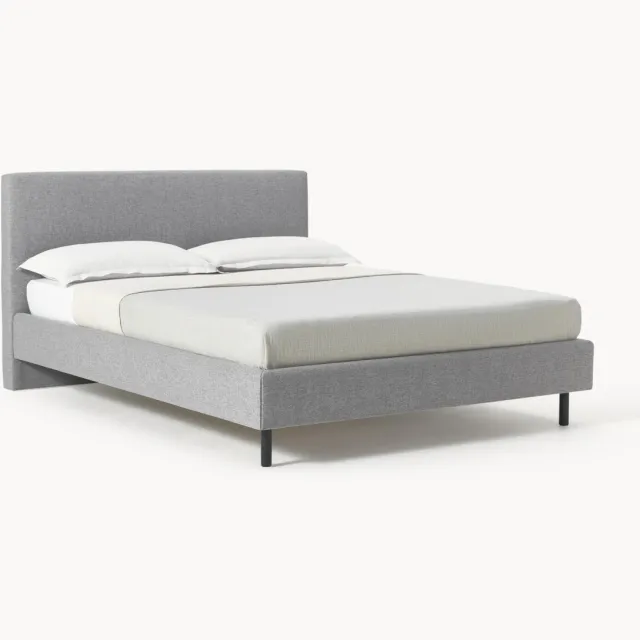 Westwing Collection Gestoffeerd bed Giulia met houten poten Grijs, Zwart