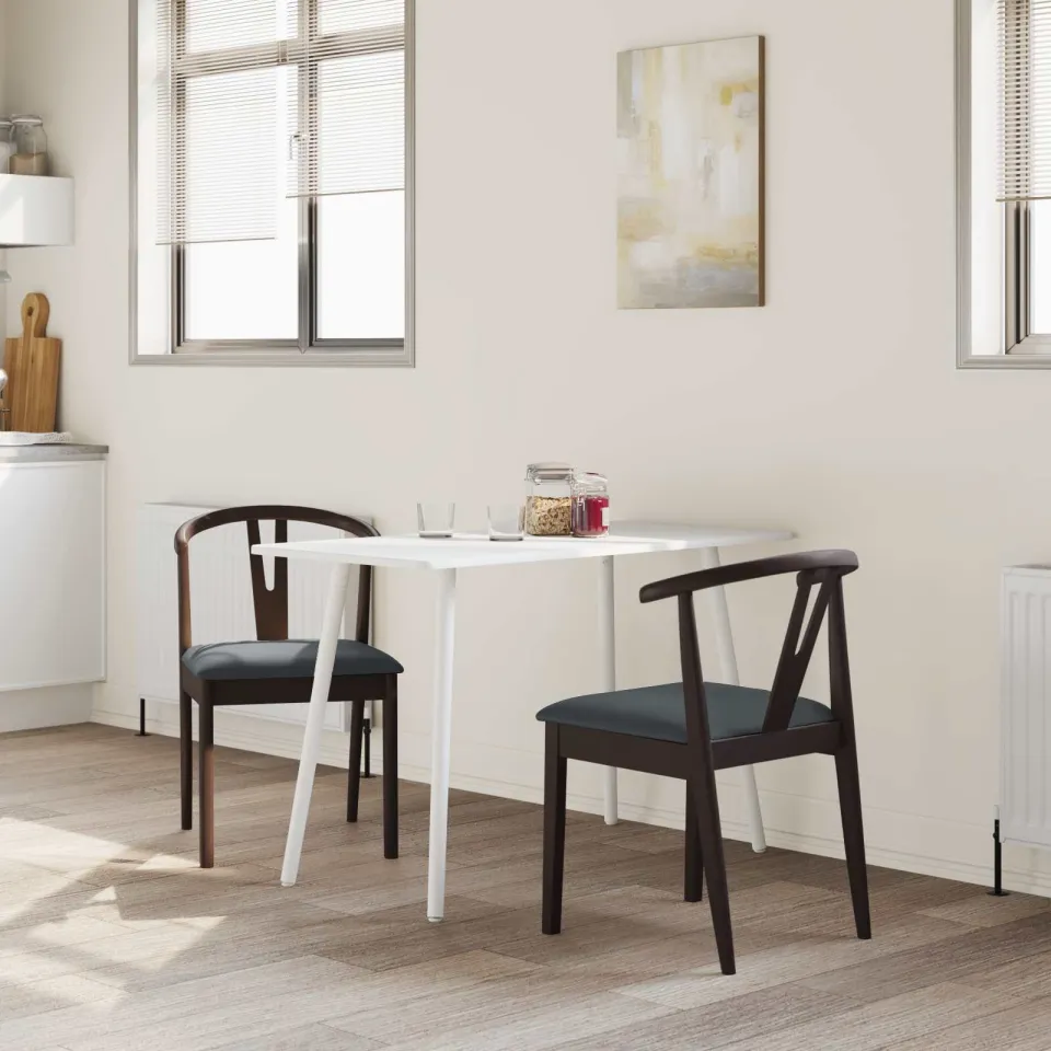 vidaXL Eetkamerstoel 2 st Massief Rubberhout Lichtbruin en Zwart, foto 3
