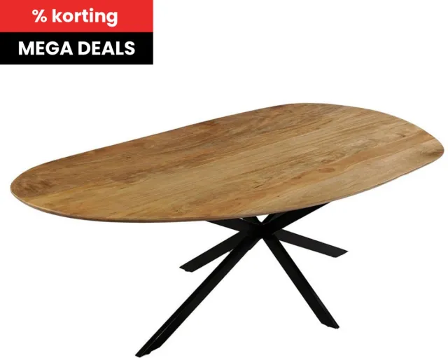 Mahom Mangohouten Eettafel Organisch Alessia 180x90 cm Mahom Industrieel - Dinertafel van Mangohout & Metaal - Industriële Eettafel Bruin