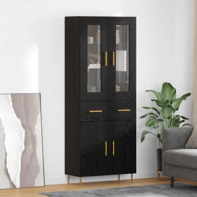 vidaXL Hoge kast 2 st Zwart Eiken 69,5 x 34 x 180 cm Bewerkt hout, foto 2