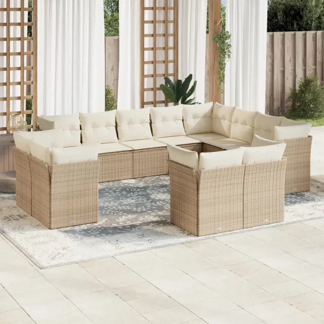 vidaXL 12-delige Loungeset met kussens poly rattan beige, foto 2