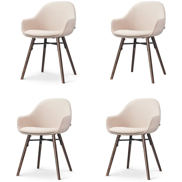 Nolon Nena-Mae eetkamerstoel beige - walnoot houten onderstel - set van 4