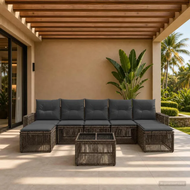 vidaXL Tuinbankenset 8 st Grijs en Donkergrijs poly rattan