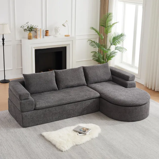 VVBV Hoekbank – Loungebank van Chenille – Modern Design – Voor Woonkamer – Ruimtebesparend – Grijs