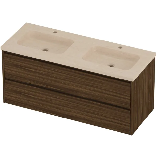 Proline Rollo Badmeubelset Hardsteen Elegant 2 Kraangaten 120x46x54 cm Sand Stone Cabana Oak Eiken