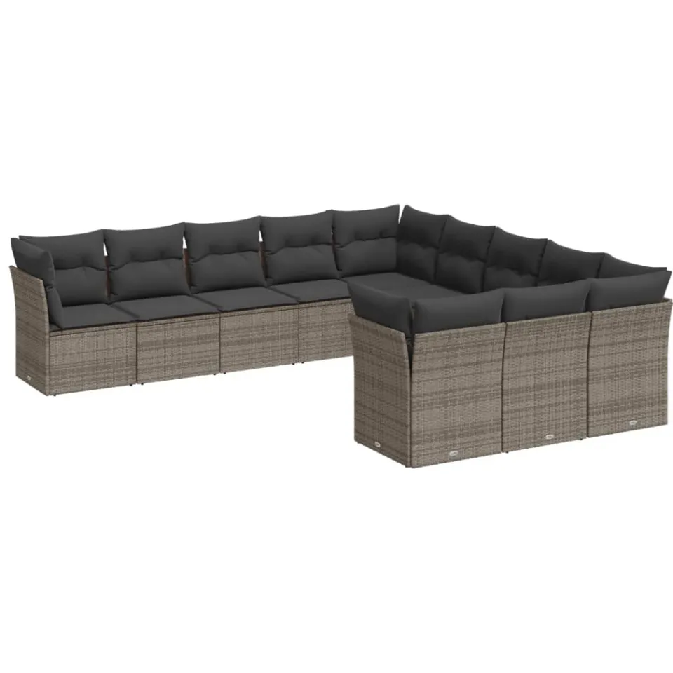 vidaXL 11-delige Loungeset met kussens poly rattan grijs, foto 3