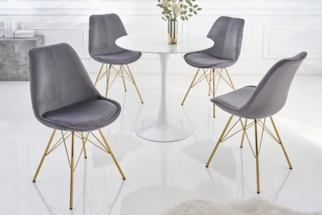 Invicta Interior Design stoel SCANDINAVIA MEESTERSTUK donkergrijs fluweel gouden poten - 42186 Zie omschrijving