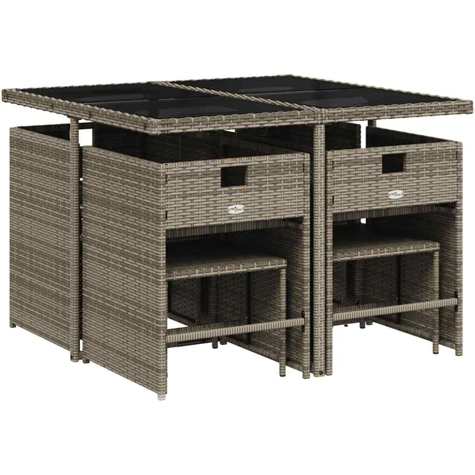 vidaXL 9-delige Tuinset met kussens poly rattan grijs, foto 4