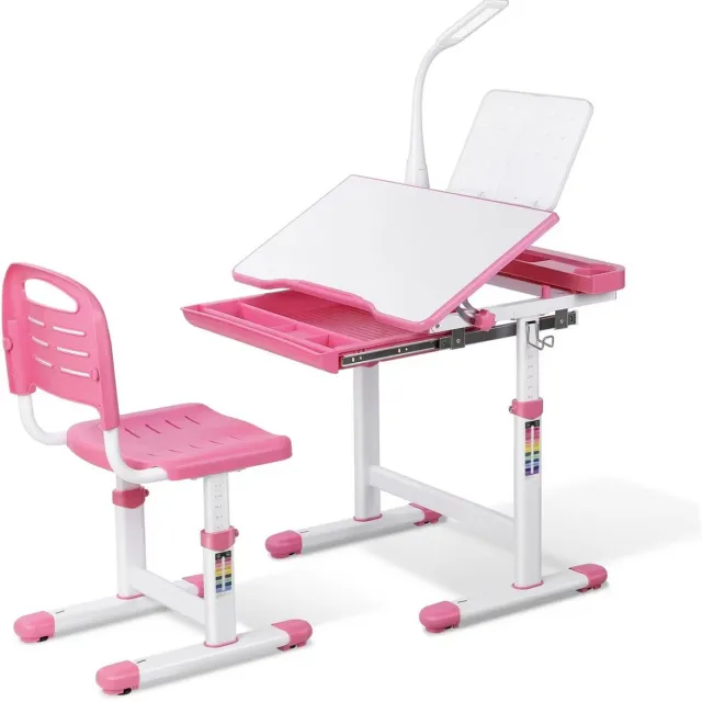 Bolt Edge Kinderbureau set met stoellade en leesstandaard - Roze studietafel en stoel voor kinderen 3-10 jaar - Roze - 66,5 x 50 x 54–76,5 cm