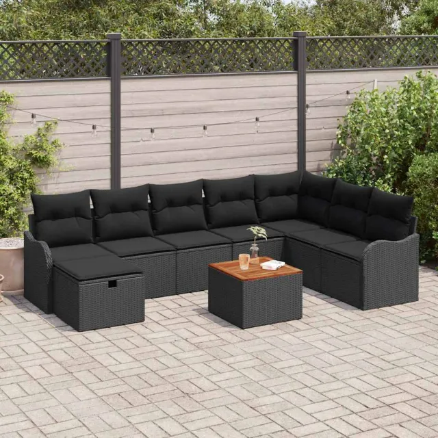 vidaXL Tuinbankenset 9 st Zwart poly rattan, foto 2