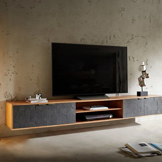 DELIFE TV-meubel Teele acacia natuurleisteen 240 cm 4 deurs zwevend lowboard Bruin