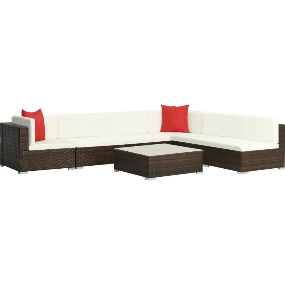 vidaXL 7-delige Loungeset met kussens poly rattan bruin