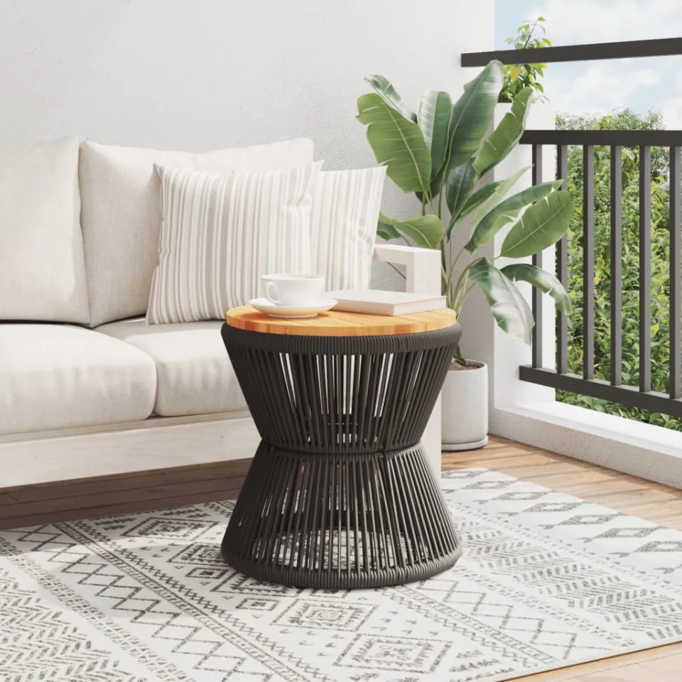 vidaXL Salontafel met draad Ø 45x44 cm massief acaciahout zwart, foto 3