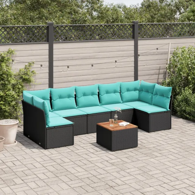 vidaXL 8-delige Loungeset met kussens poly rattan zwart, foto 2