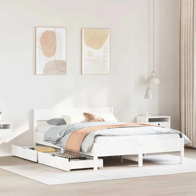 vidaXL Bedframe zonder matras massief grenenhout wit 140x190 cm