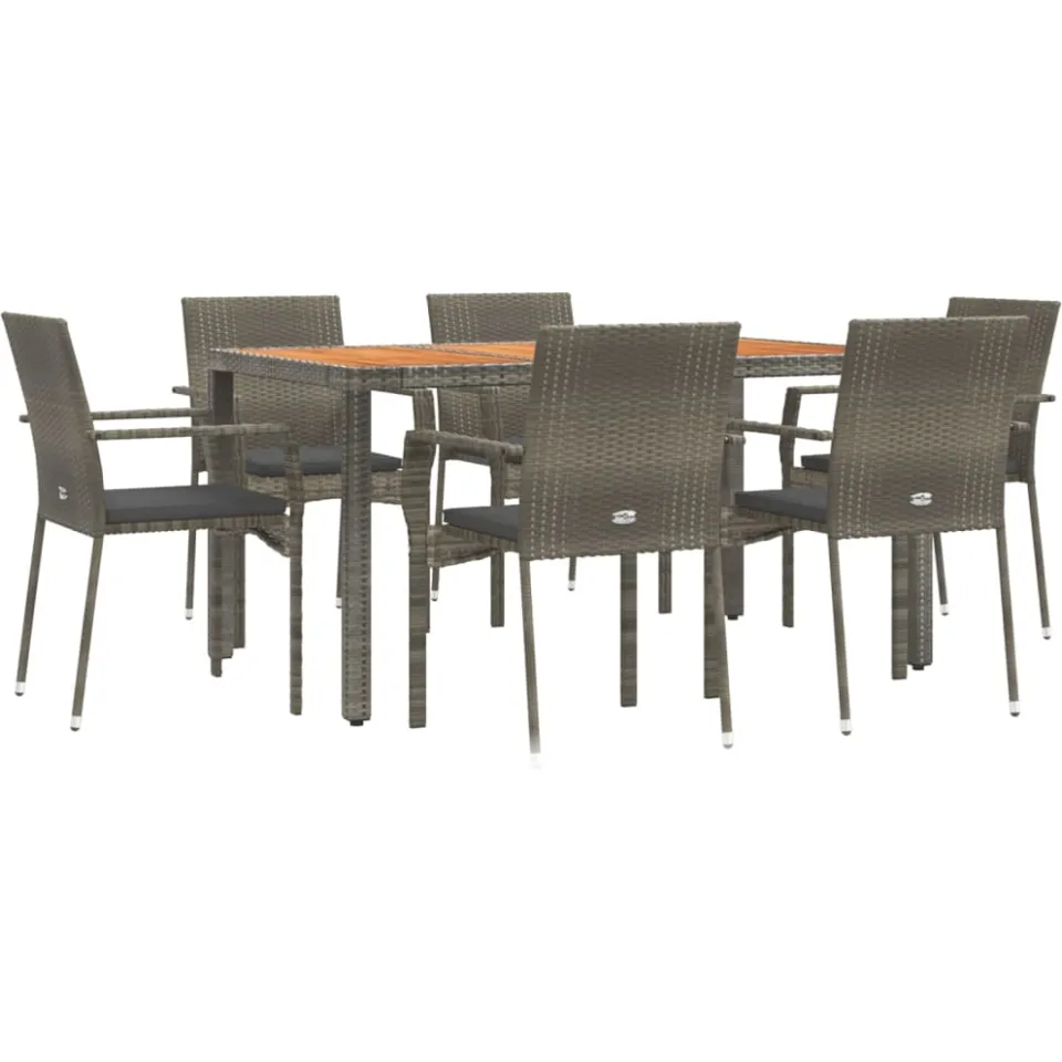 vidaXL 7-delige Tuinset met kussens poly rattan grijs