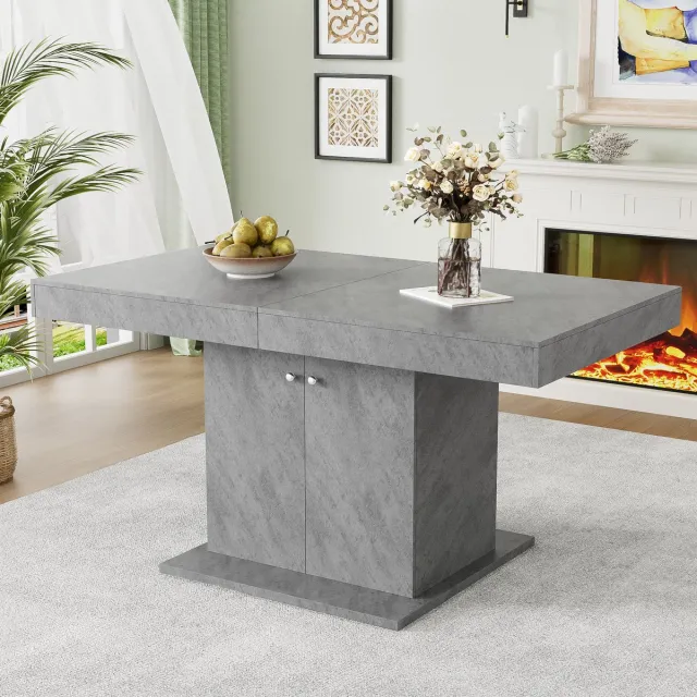 MODFU Uitschuifbare Eettafel - Met Opbergruimte - Modern - Voor Eethoek - Spaanplaat En Metaal - Grijs - 140/180 X 80 X 76 Cm