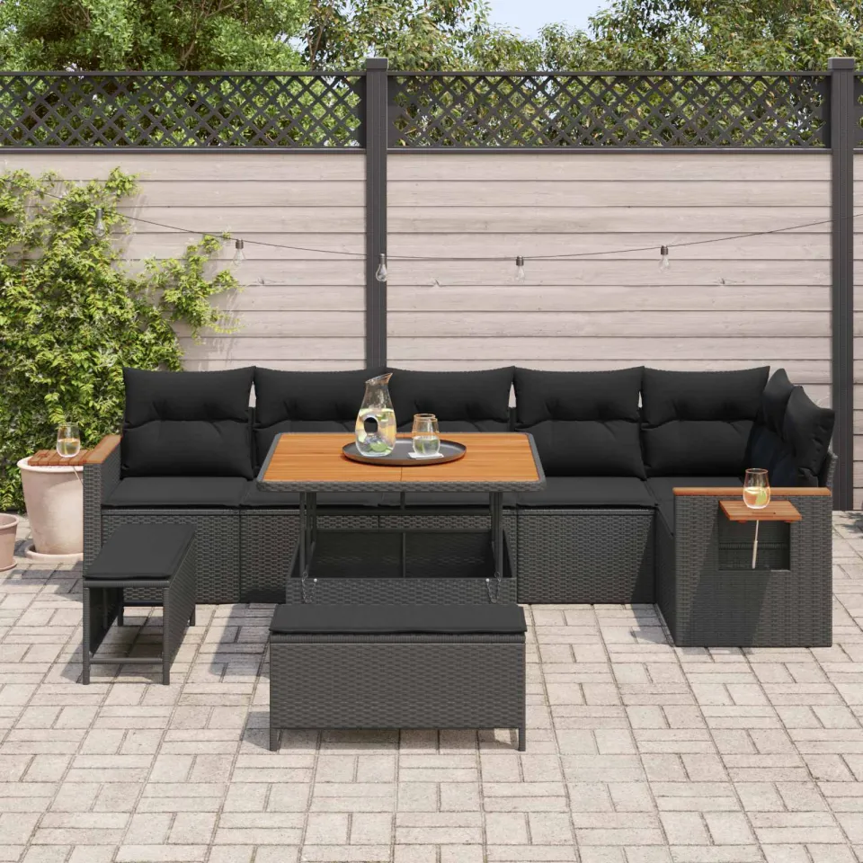 vidaXL Tuinbankenset 9 st Zwart poly rattan, foto 3