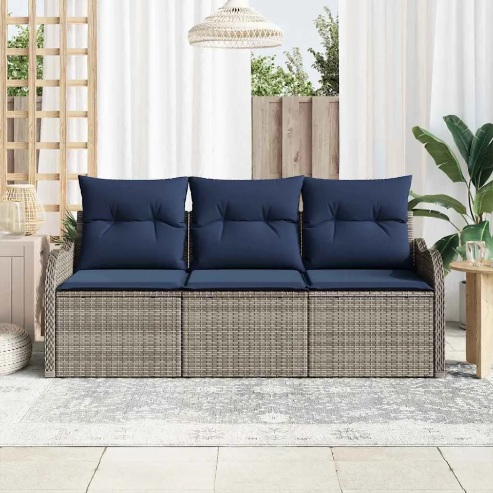 vidaXL Tuin Sofa Set 3 st Grijs poly rattan, foto 3