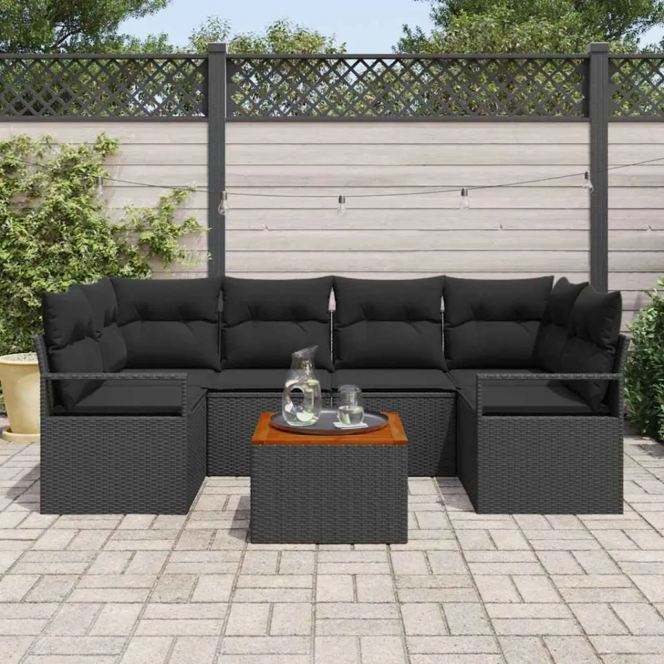vidaXL Tuinbankenset 7 st Zwart poly rattan, foto 3