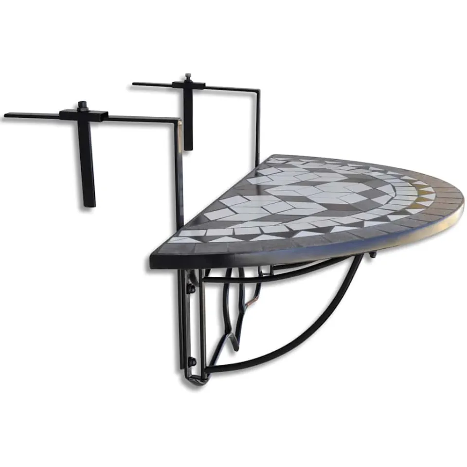 vidaXL Balkontafel hangend mozaïek zwart en wit Meerkleurig