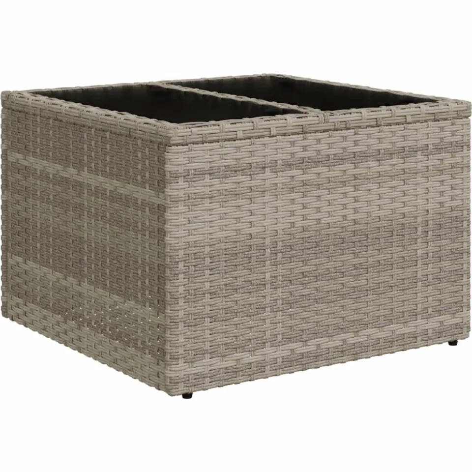 vidaXL Tuintafel met glazen blad 55x55x37 cm poly rattan lichtgrijs grijs, foto 3