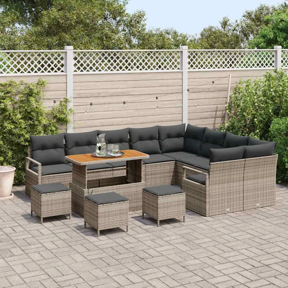 vidaXL Tuinbankenset 13 st Grijs poly rattan, foto 3
