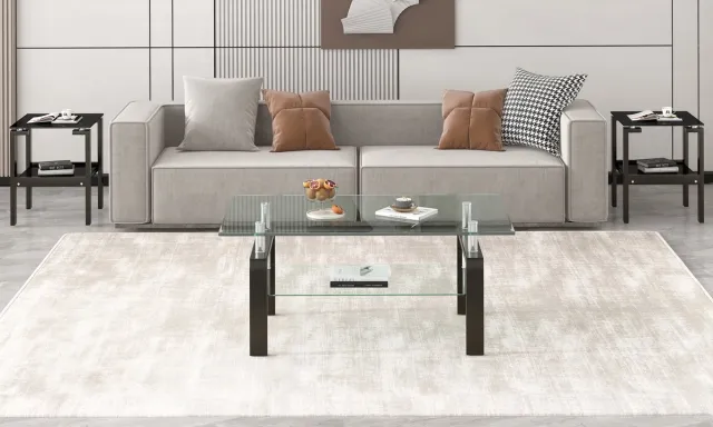 VVBV Salontafel 100x60x44 cm – Legplanken – Set van 2 – Modern Design – Gehard Glas – Voor Woonkamer – Ruimtebesparend – Transparant