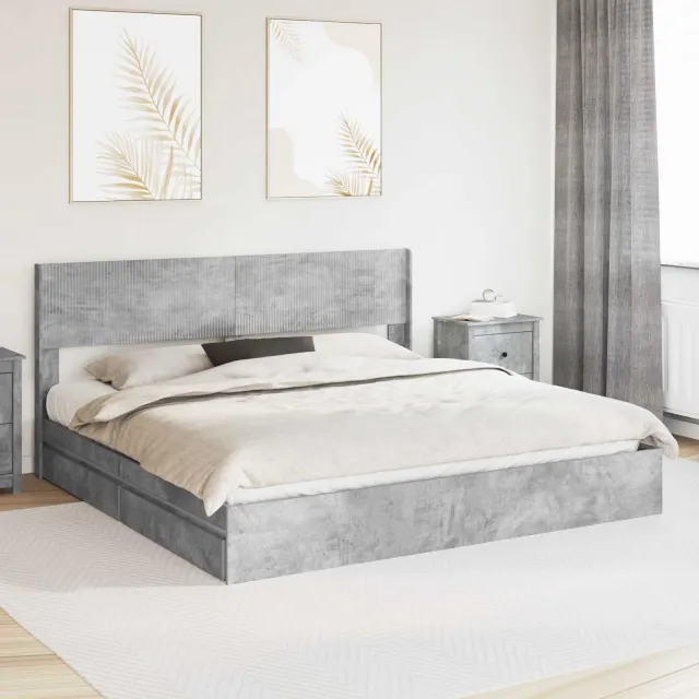 vidaXL Bedframe met opbergruimte en hoofdbord 2 st Betongrijs Lichtgrijs