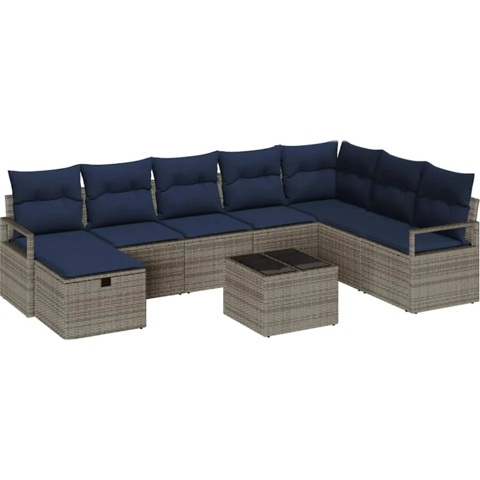 vidaXL Bankstel 9 st Grijs poly rattan