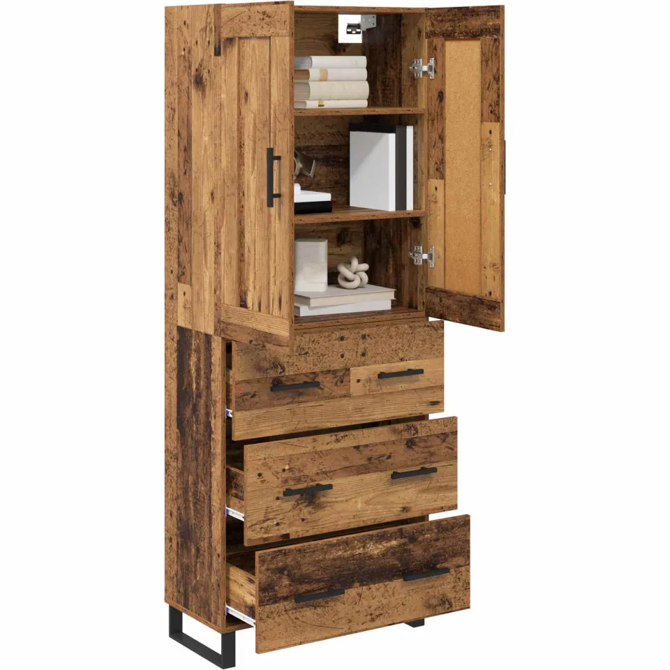 vidaXL Hoge kast 2 st Oudhout 69,5 x 34 x 180 cm Bewerkt hout en glas Bruin