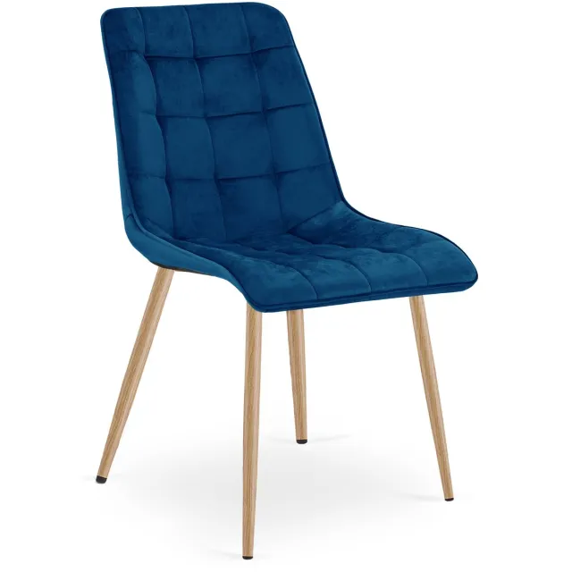 LEOBERT Eetkamerstoel SPLIT – Marineblauw Velvet / Fluweel – Gestoffeerde Zitting – Metalen Poten in Eikenlook – Modern Design – Voor Eetkamer en Keuken