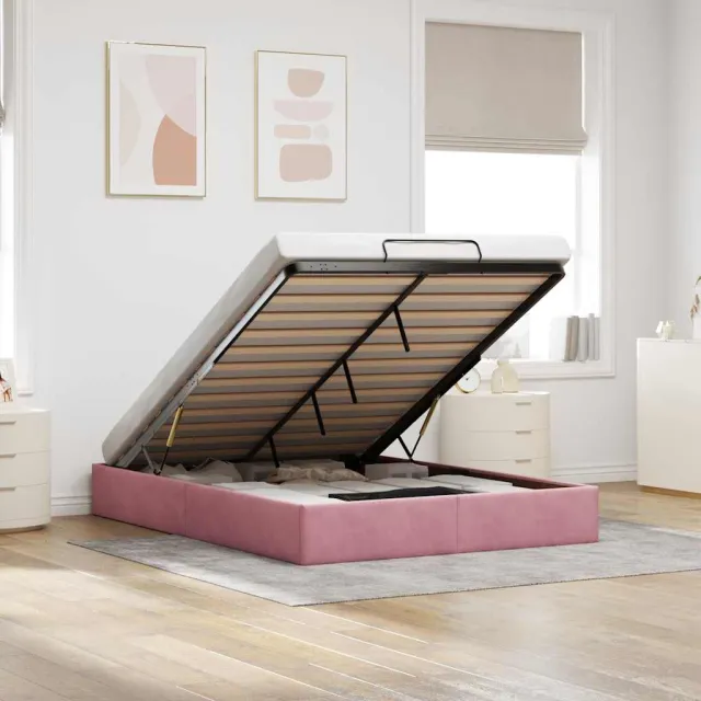 vidaXL Ottoman bedframe zonder matras 140x190 cm fluweel roze