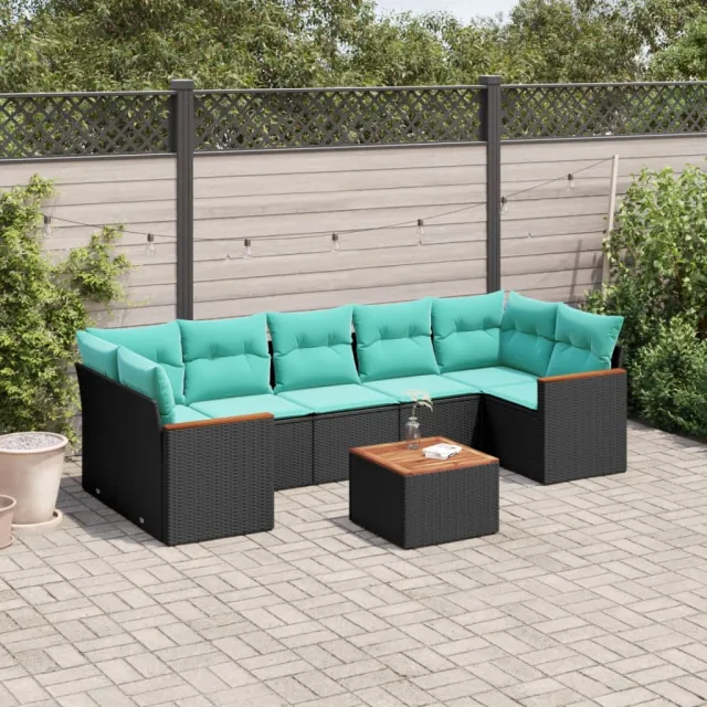 vidaXL 8-delige tuinbankset met kussens, zwart polyrotan, foto 2