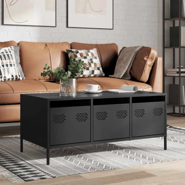vidaXL Salontafel 101,5x50x43,5 cm koudgewalst staal zwart, foto 2