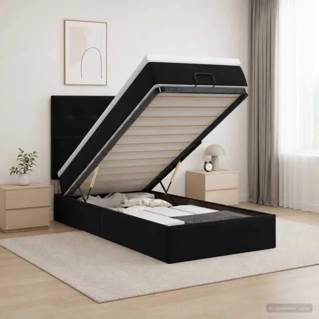 vidaXL Ottoman Bed met Matrassen en LED Zwart 100 x 200 cm fluweel