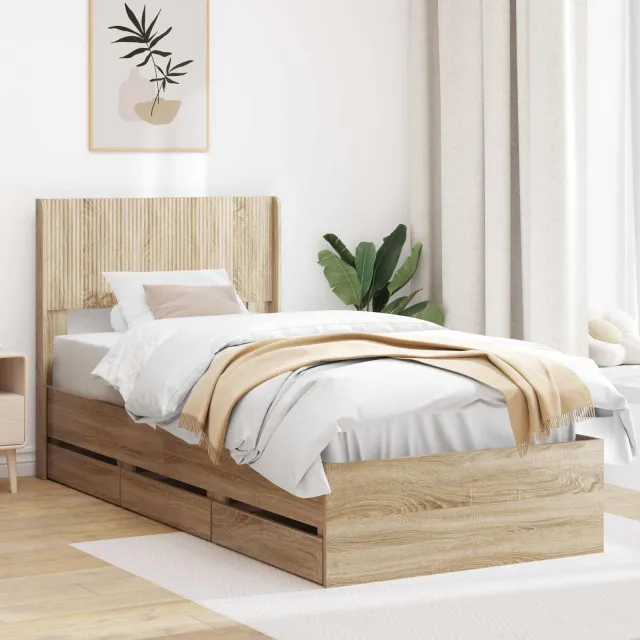 vidaXL Bedframe met opbergruimte en hoofdbord Sonoma Eiken 90 x 200 cm Bruin